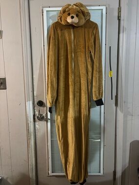 Bear Onesie Costume - Plush Hooded Jumpsuit in Golden Brown